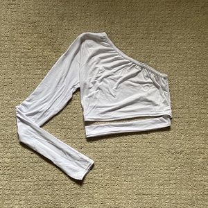 BOOHOO White One Shoulder Crop Top with Cutout